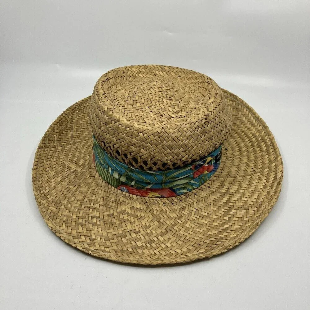 Panama Jack Floral Parrot Band Straw Hat Safari Sun Summer Small